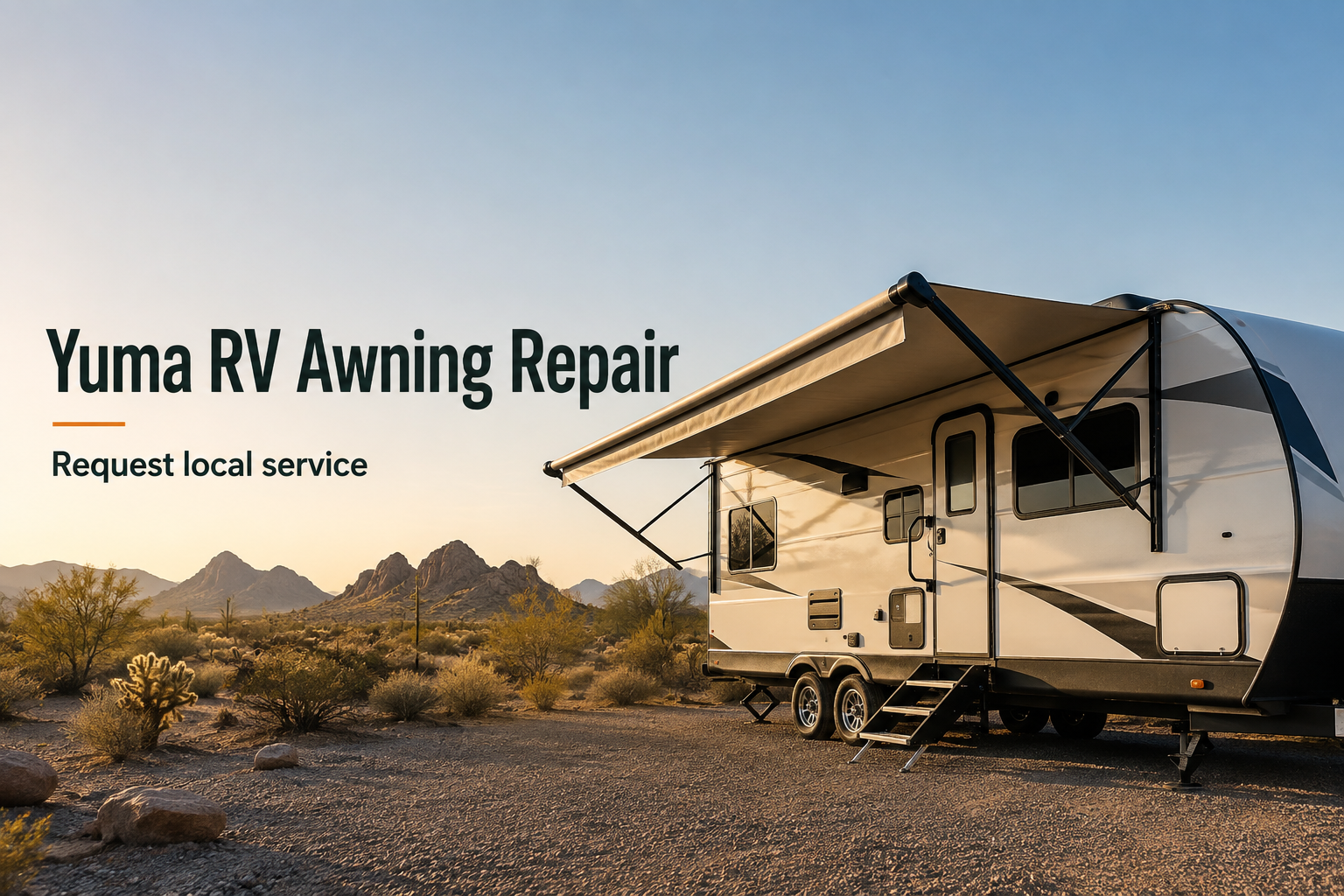 Travel trailer with its awning extended in the Yuma desert
